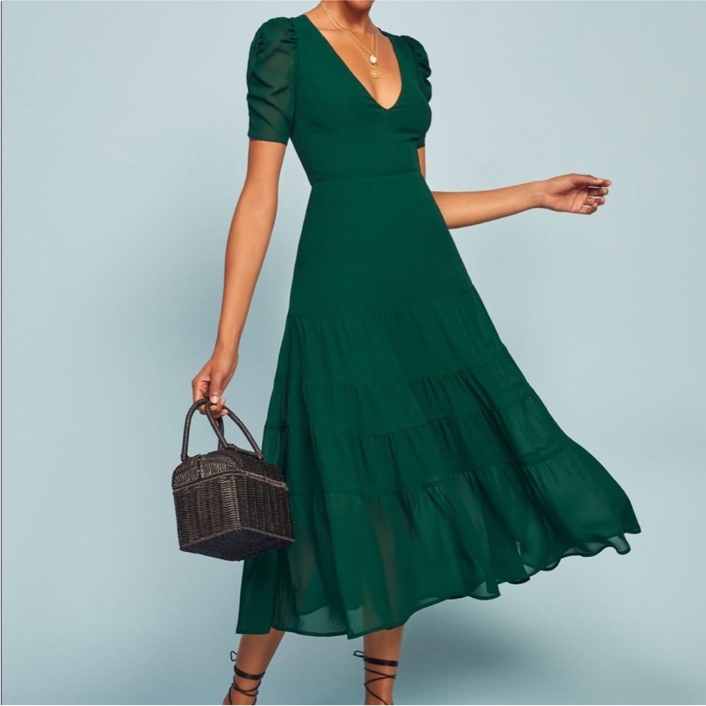 Reformation Cosa Dress in Emerald Green